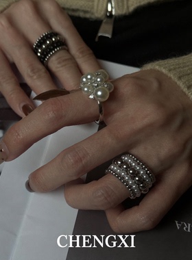 中古vintage轻奢高级感珍珠戒指