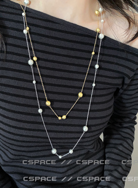 复古一链多戴满天星圆珠链条项链