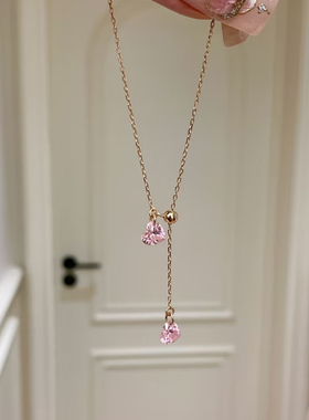 甜美超闪粉爱心仿锆石项链女