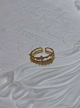 「十字双环」金色双层十字架戒指