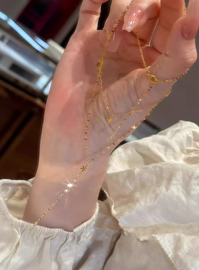 双层极细雪花八星芒吊坠项链女