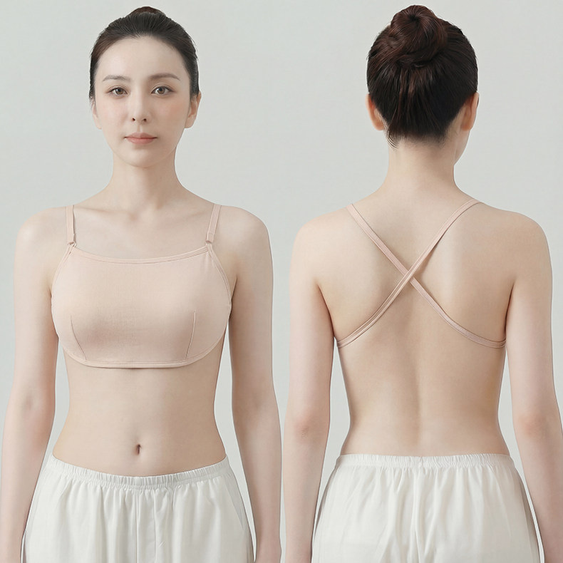 莱赛尔棉无痕女士露背交叉带文胸中老年妈妈薄抹胸无束缚外穿内衣,淘宝优惠券,粉丝福利购,淘宝优惠卷