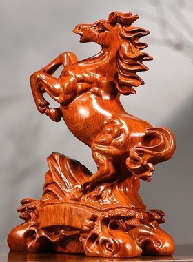 乔迁工艺品实木红木摆件花梨木马马家居装饰十二生肖开业送礼雕刻