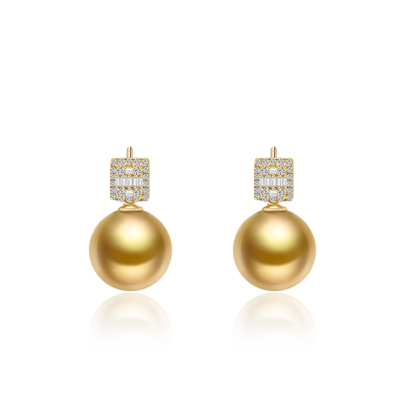 方糖凝钻 天然海水南洋金珍珠耳钉耳饰18K金钻石深金色维纳斯耳环,淘宝优惠券,粉丝福利购,淘宝优惠卷