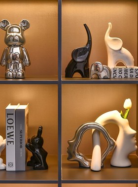 轻奢客厅电视酒柜装饰品摆件暴力熊红酒架玄关餐边玻璃柜家居