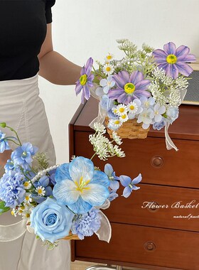 编织手提花篮仿真花花艺套装假花装饰花卉高档花束摆件餐桌花摆花