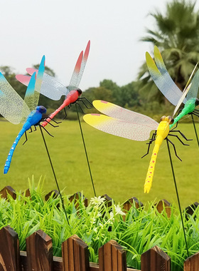 14CM仿真蜻蜓立体塑料假蜻蜓婚庆橱窗花盆插花装饰品园艺插杆蜻蜓