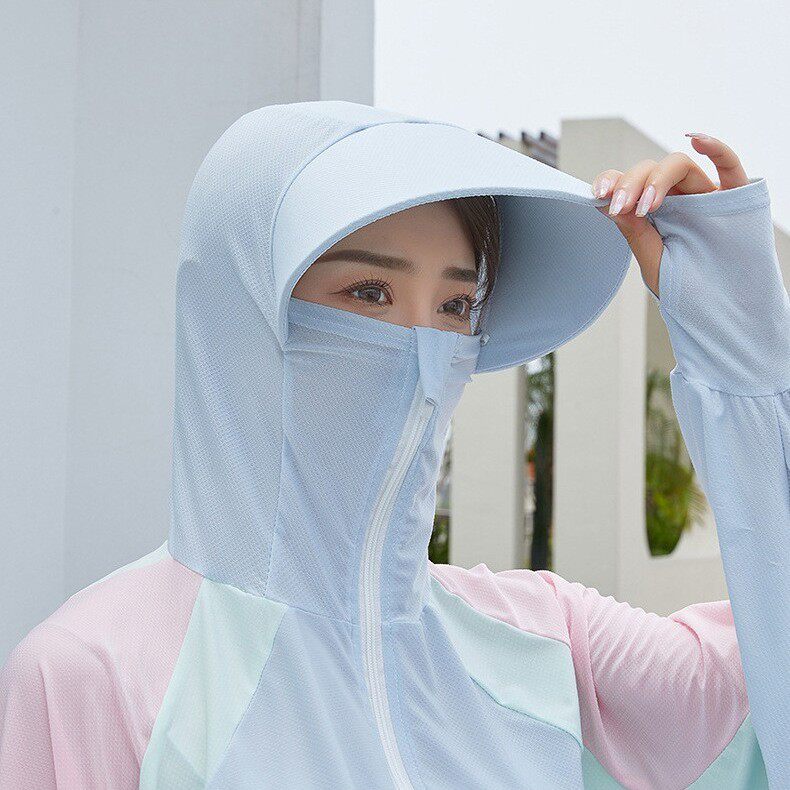 2025夏季防紫外线连帽斗篷款防晒服冰丝拼接防晒披肩拼色防晒衣女,淘宝优惠券,粉丝福利购,淘宝优惠卷