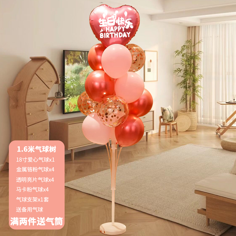 粉色桌飘地飘发光气球成人女孩宝宝生日快乐派对装饰场景布置支架 - 图2