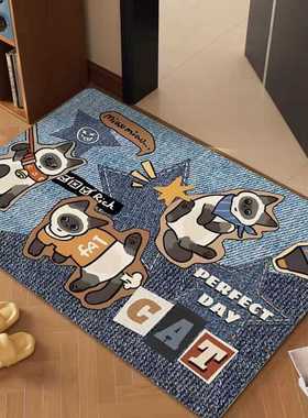 MyDeal复古进门玄关绒牛仔水晶卡通地毯门口入户门地垫除尘感脚垫