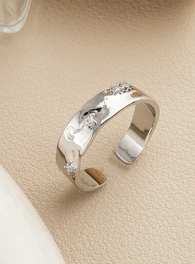 简约素圈开口戒指女ins轻奢小众设计高级感冷淡风潮酷粗宽食指戒