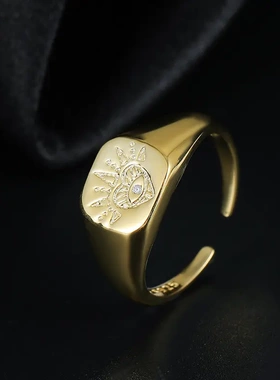 s925银欧美ins风图案戒指女复古金属感个性时尚指环指戒潮