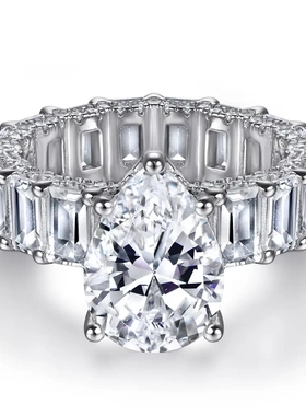 欧美s925银电商复古水滴满钻女戒指工厂一件