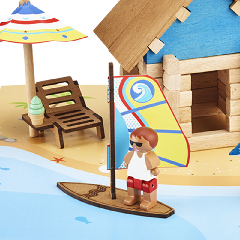 jeujura法国积木益智拼装沙滩小屋玩具实木房子榫卯拼图儿童 5-12,淘宝优惠券,粉丝福利购,淘宝优惠卷