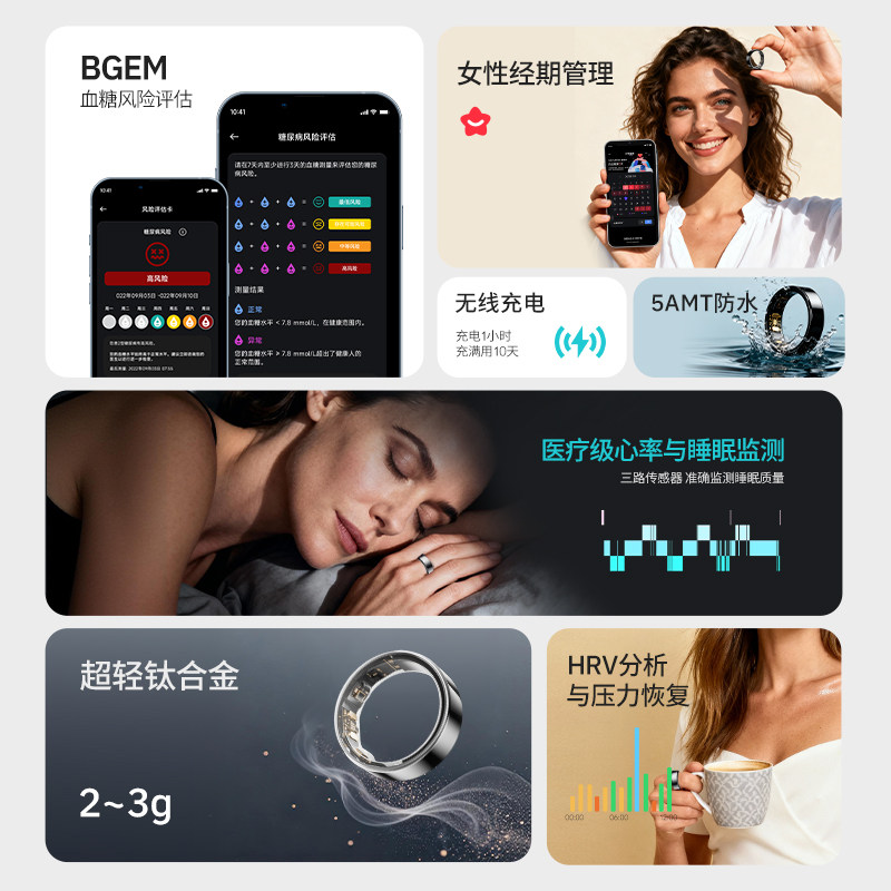 【新款】X6逸捷智能戒指AI指环健康监测心率血糖血压睡眠女生理期月经检测超长续航黑科技多功能运动戒指,淘宝优惠券,粉丝福利购,淘宝优惠卷