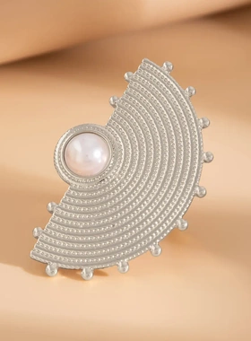 欧美饰品 夸张感不规则合金羽毛戒指 ins风几何镶嵌珍珠rings