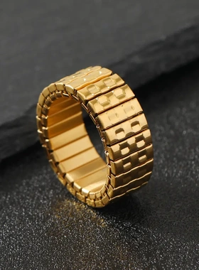 爆款钛钢戒指朋克风可变形表带同款可调节弹力不锈钢饰品