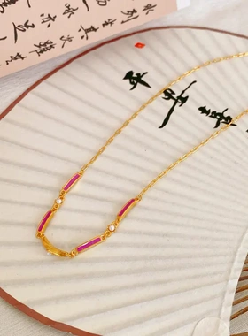 真金电镀新中式复古花朵扇子流苏项链个性气质锁骨链国潮古风项饰