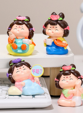 新款国潮唐仕女玄关客厅家居摆件可爱治愈系办公室桌面创意装饰品