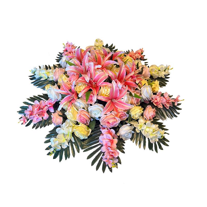 酒店餐桌装饰花大圆桌中间摆花转盘餐厅圆形桌子摆件仿真假花草坪 - 图3