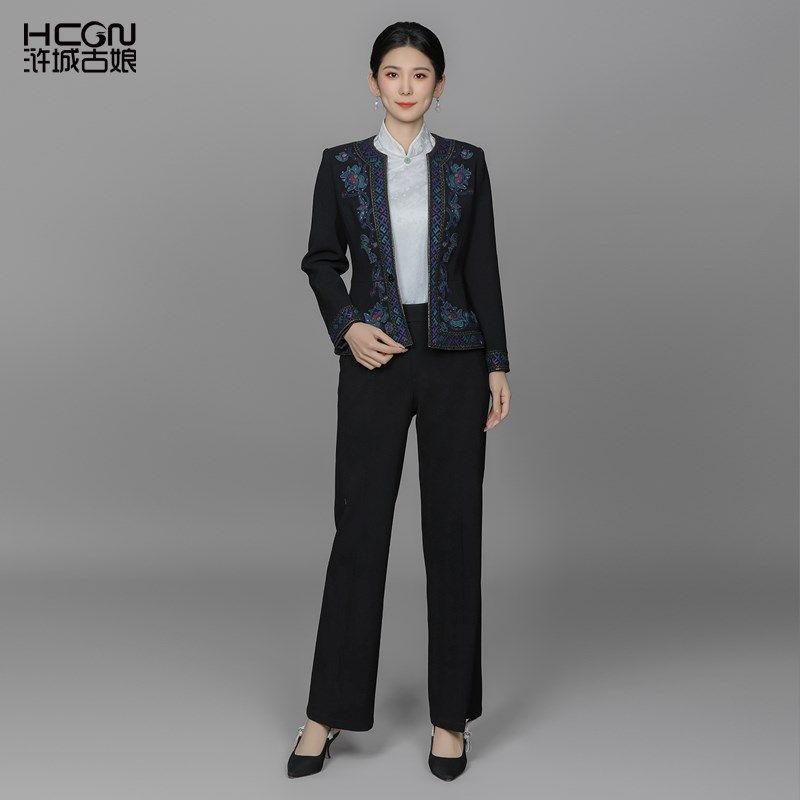 绵羊毛国风精致刺绣百搭时尚通勤日常优雅大气气质女西装两件套装,淘宝优惠券,粉丝福利购,淘宝优惠卷