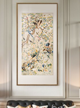 中国风装饰画《花鸟祥和图》客厅餐厅水墨挂画竖款玄关走廊壁画