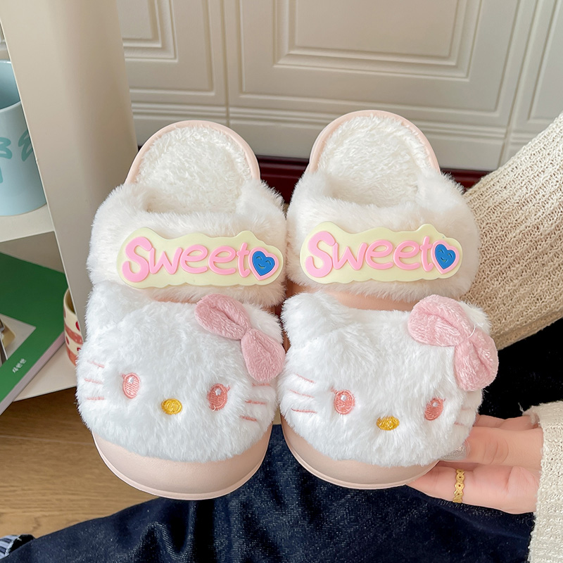 2025可爱卡通蝴蝶结KT猫可拆卸防水外穿秋冬棉拖鞋包头懒人一脚蹬