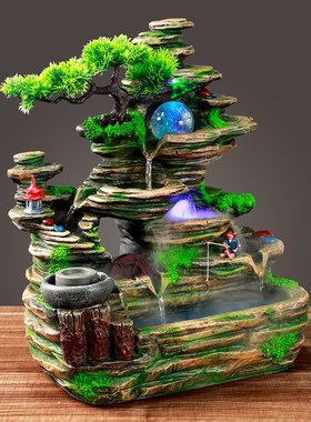 高山流水生财摆件客厅鱼缸水流循环室内喷泉加湿店铺招财开业送礼