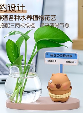 办公室书桌趣味汗流浃背透明水养绿萝水培花瓶桌面工位装饰小摆件