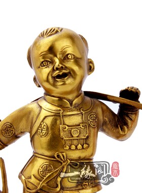 挑财运财童子摆招件送财善财童子家居装饰铜工艺店铺家居礼品摆设