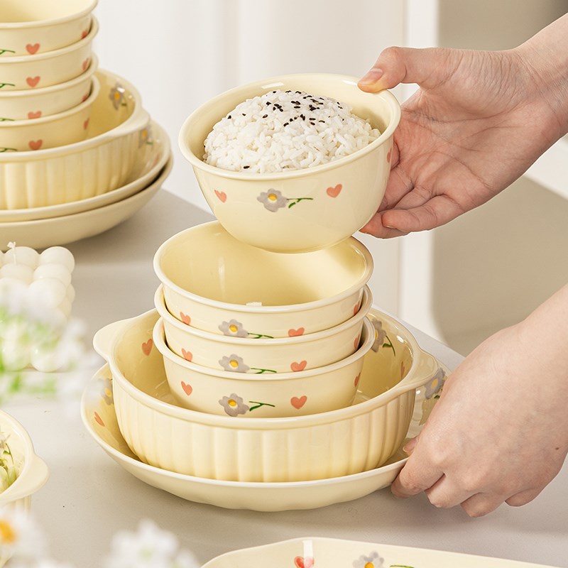 碗碟套装家用清新奶油风餐具套装2024新款可爱碗筷套装乔迁礼盒 - 图2