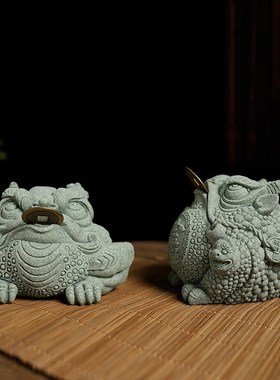 青砂石金蟾茶室茶台高级茶宠鱼缸造景石头摆件沉底家居客厅装饰品