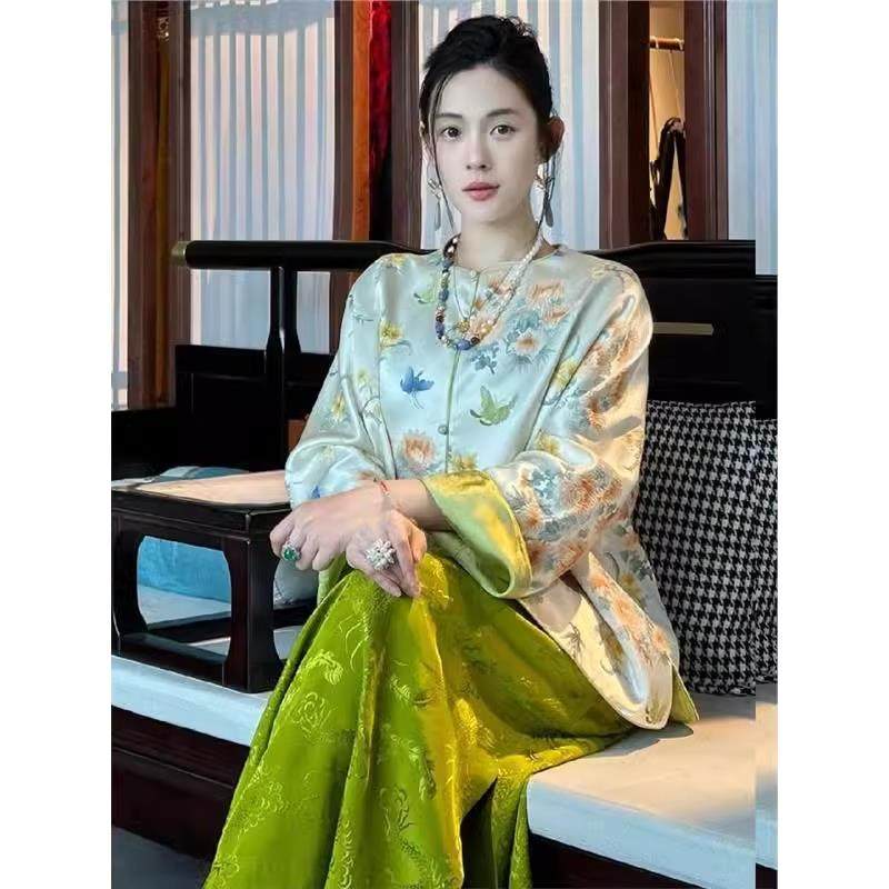 新中式小香风职业活泼俏皮洋气时尚绿色上衣半身裙两件套装女春季,淘宝优惠券,粉丝福利购,淘宝优惠卷