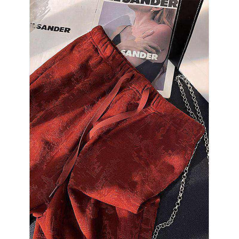 新中式提花休闲裤子女2026冬季新款直筒宽松国风阔腿裤潮,淘宝优惠券,粉丝福利购,淘宝优惠卷