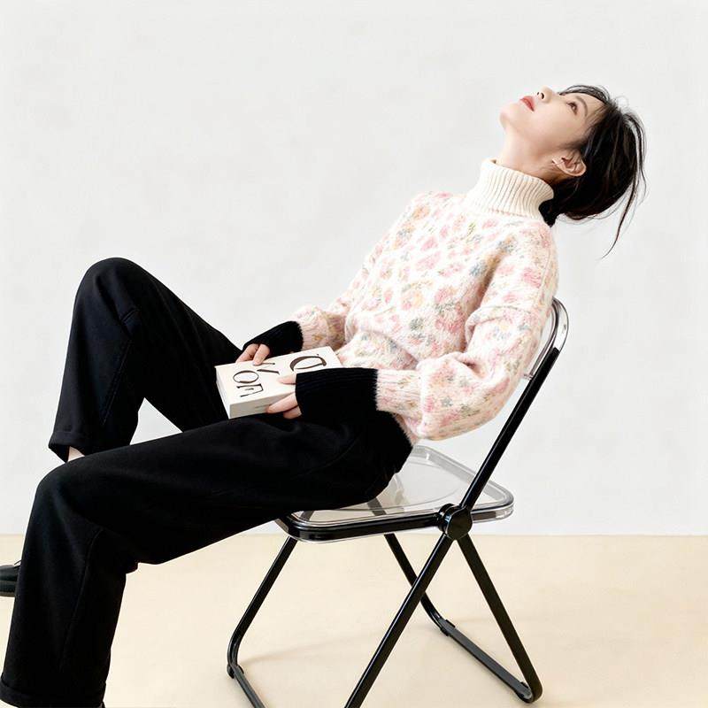 春秋新款复古豹纹风撞色高领毛衣女宽松慵懒高级感针织衫上衣2026,淘宝优惠券,粉丝福利购,淘宝优惠卷