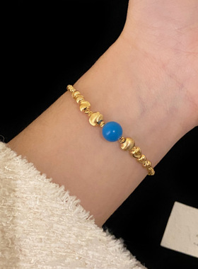 复古新中式绿松金珠显白锁骨链