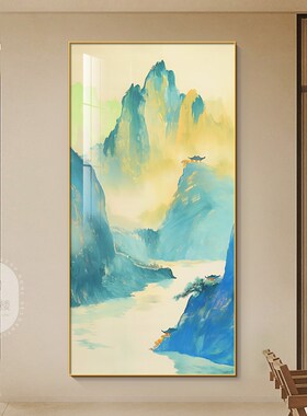 千里江山图玄关装饰画旭日东升国画山水风景O画新中式走廊过道挂