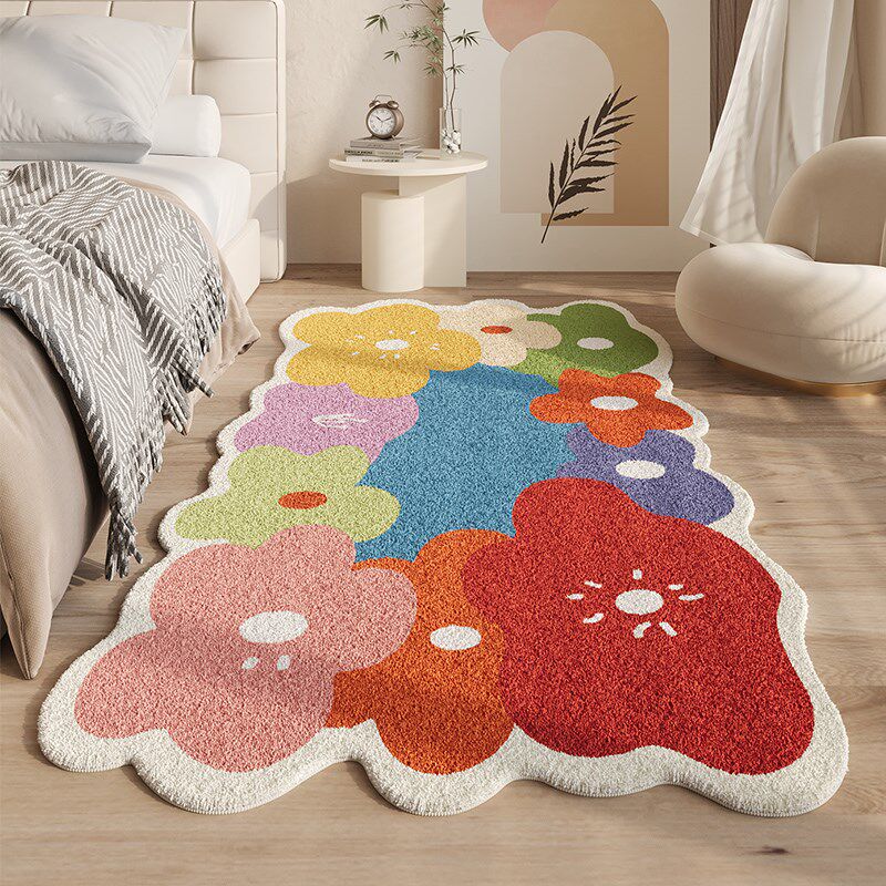 Small carpet bedroom room renovation colorful plush bedside blanket cushion balcony decoration floating carpet living room floor mat