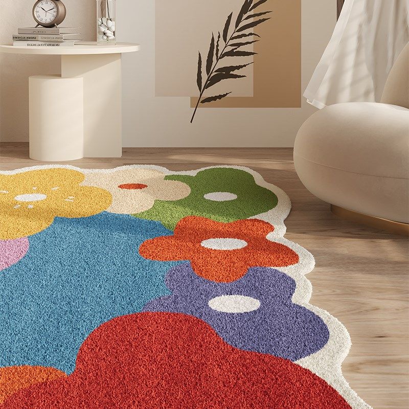 Small carpet bedroom room renovation colorful plush bedside blanket cushion balcony decoration floating carpet living room floor mat
