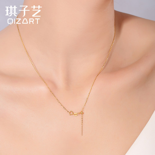 18k金项链女针式O字链au750黄金玫瑰金白金彩金穿珍珠调节万能链 - 图1