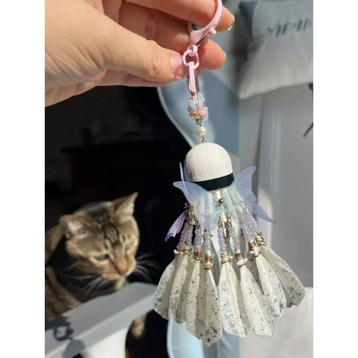 羽毛球挂件梦幻流苏蝴蝶风铃手工diy材料书包装饰钥匙扣七夕礼物