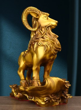 铜羊摆件黄铜三羊开泰羊领头羊办公E室客厅生肖羊工艺品大号铜山