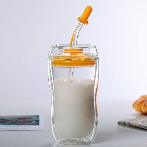 双层玻璃杯吸管杯女月子产妇牛奶耐热带刻度保温儿童孕妇网红水杯 - 图1