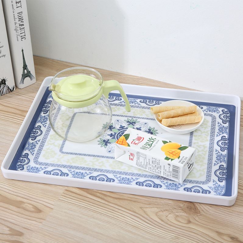 托盘长方形欧式塑料水杯托盘创意餐具盘密胺水果盘家用茶盘 - 图0