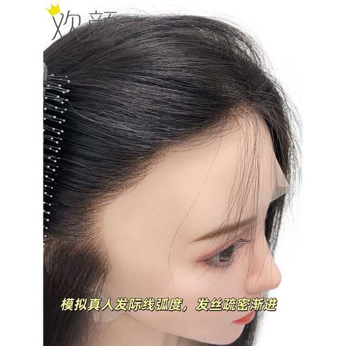 蕾丝发际线在前面的脸，假发，手针女性全头，真正的头发，可以绑 - 图0