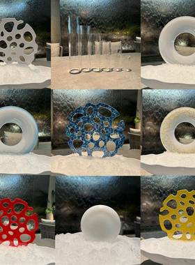 密胺刺身摆盘装饰镂空圆形海鲜姿造背景镂空圆环盘高档装饰盘摆件