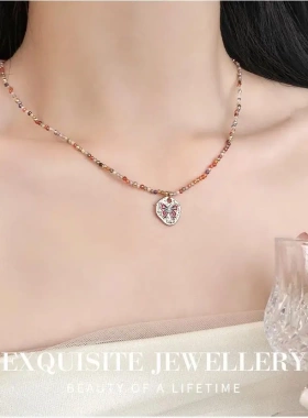 多巴胺彩色水晶串珠项链女甜美精致简约高级感轻奢小众锁骨链