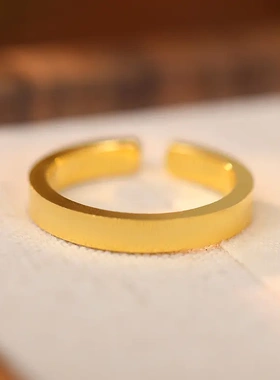 s925银古法传承情侣戒指经典素圈简约光面开口男女对戒指环