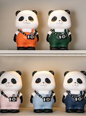 旅行熊猫摆件高档客厅玄关电视柜酒柜红酒架M家居装饰品陶瓷存钱