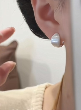 S925纯银色磨沙质感水滴形耳扣